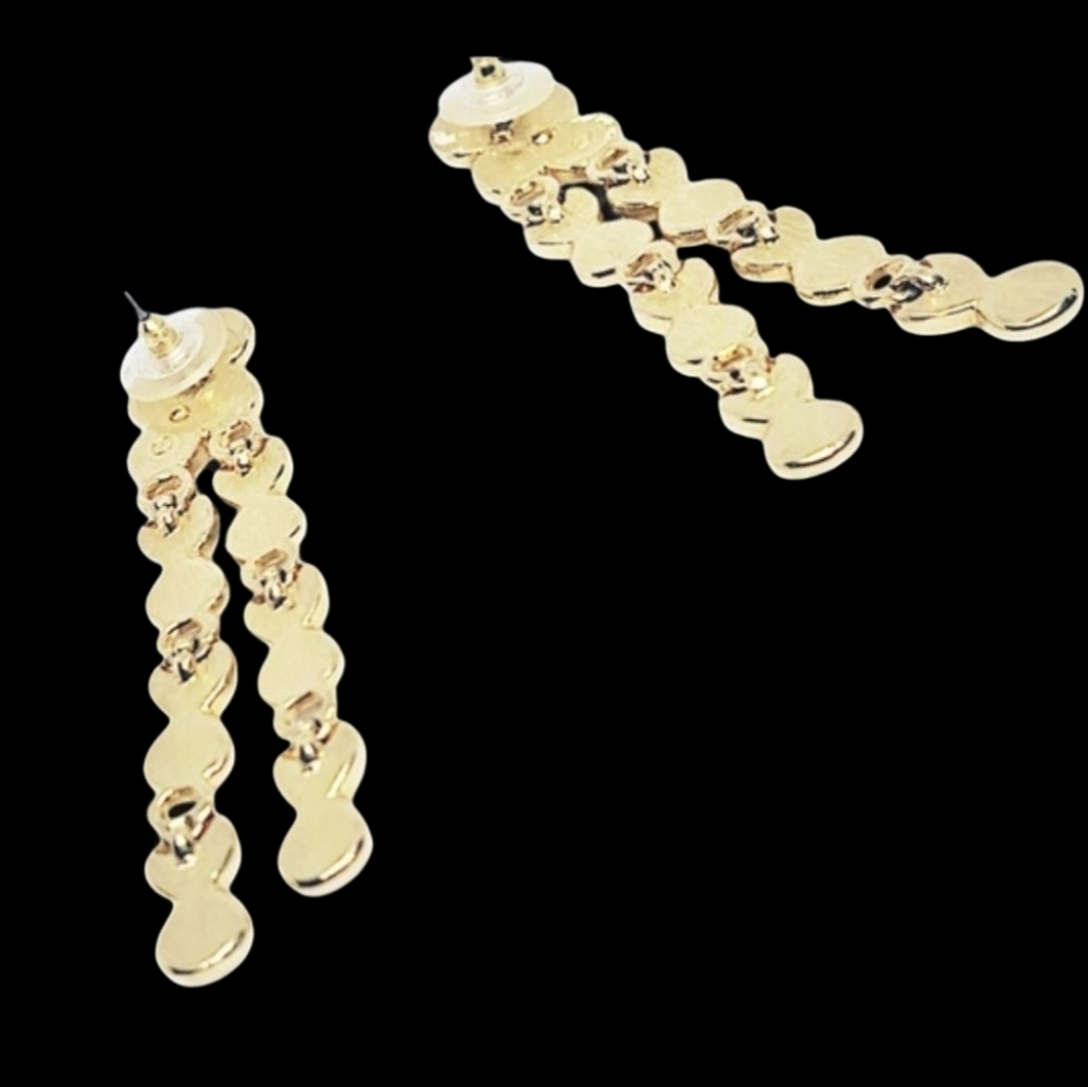 Dangling Gold Earrings with Clear Rhinestones - Picture 6 of 6